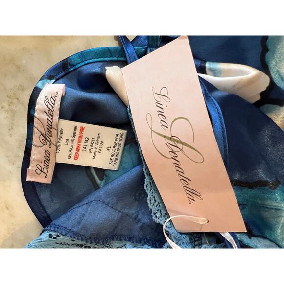 Linea Donatella Pajama Set Shorts Tank Blue Floral Print XL - Picture 6 of 6